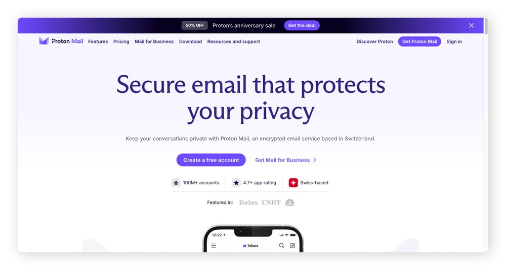 Proton Mail — dark web website illustration