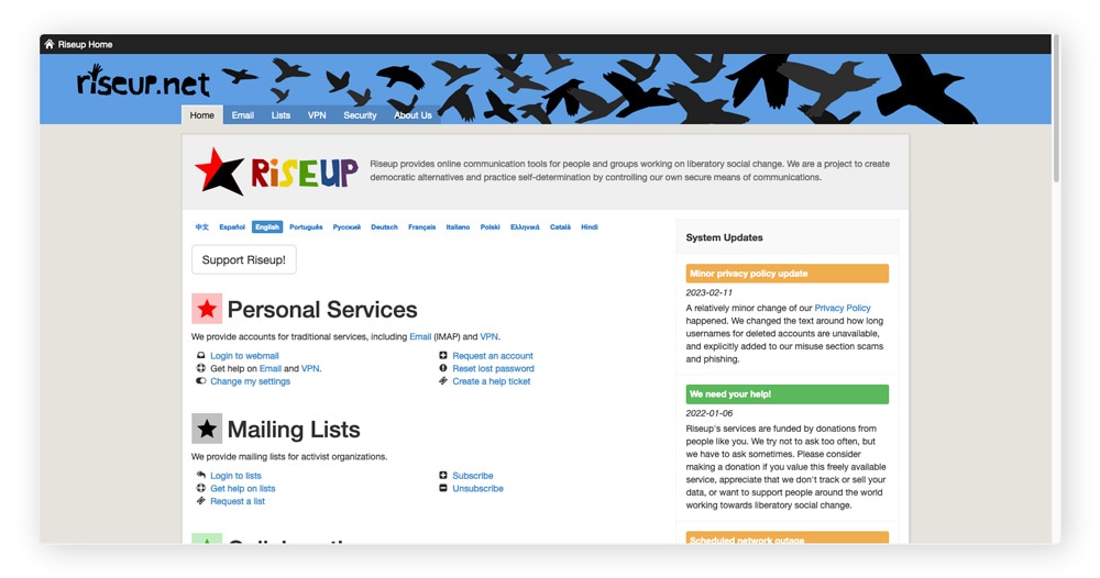 Riseup — dark web website illustration